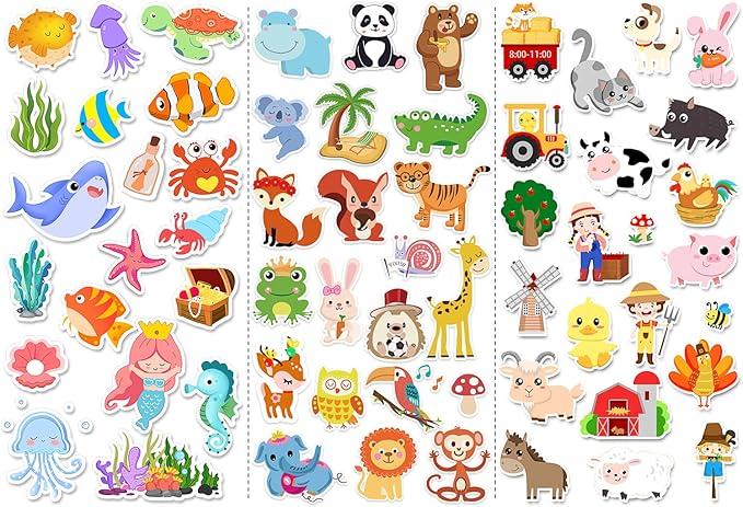 Window Clings Stickers for Kids Window Gel Clings Decals Thick Gel Clings Toddlers and Adults Classroom Home Nursery Airplane Birthday Party Supplies (Farm+Animal+Sea)