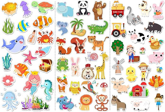 Window Clings Stickers for Kids Window Gel Clings Decals Thick Gel Clings Toddlers and Adults Classroom Home Nursery Airplane Birthday Party Supplies (Farm+Animal+Sea)