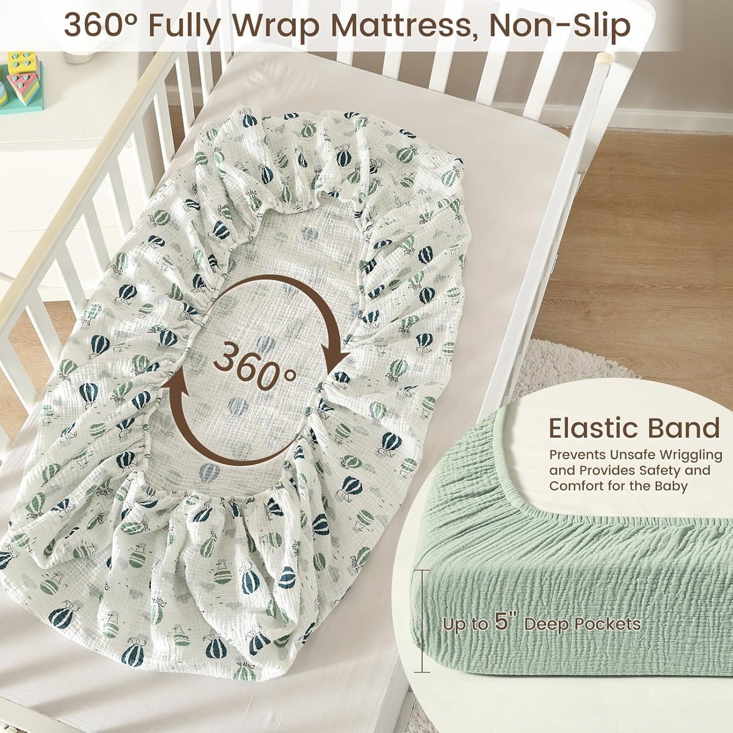 david's kids Muslin Mini Crib Sheets, 2 Pack Cotton Pack N Play Sheets for Boys Girls Neutral, Soft Breathable Baby Sheets Fit Pack N Play, Playard and Mini Crib Mattresses, Animals