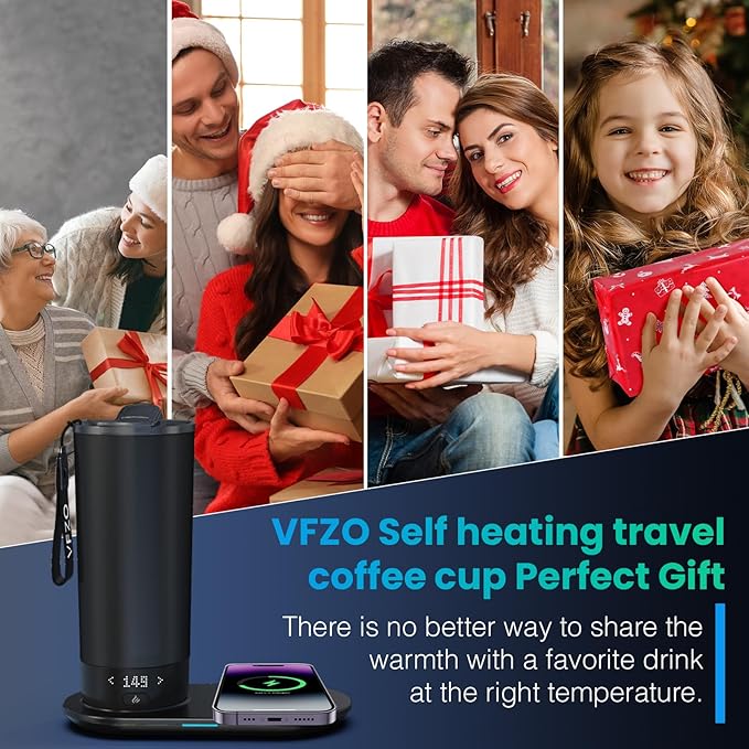 Temperature Control Heated Travel Mug Smart Self Heating Coffee Mug 20 Oz App Controlled LED Display coffee serving sets mug kept at a constant temperature for 4-10 hours (Navy Blue, 20 oz)
