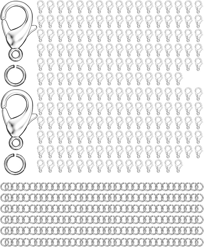 OHINGLT 700 Pieces Lobster Claw Clasps and Open Jump Rings Set, Silver Plated Bracelet Necklace Clasp for Jewelry Making