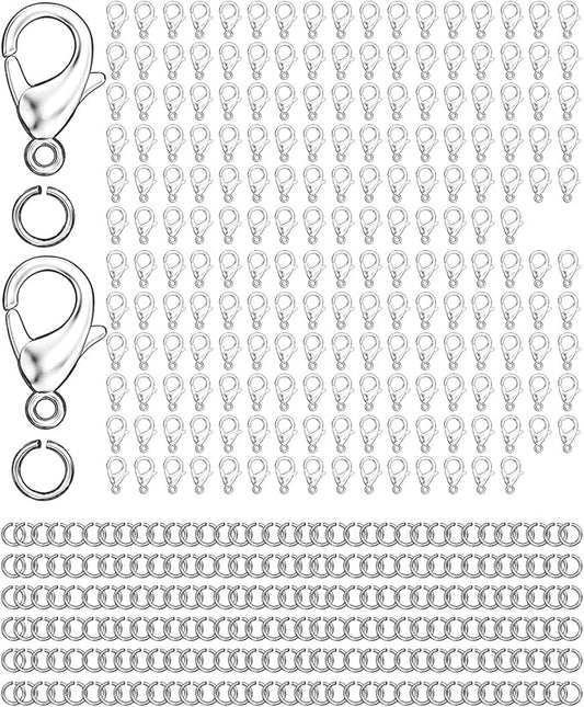OHINGLT 700 Pieces Lobster Claw Clasps and Open Jump Rings Set, Silver Plated Bracelet Necklace Clasp for Jewelry Making