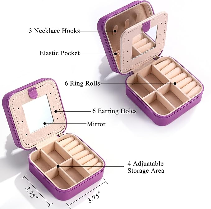 Parima Travel Essentials for Women Jewelry Box, Travel Accessories for Teen Girls Trendy Stuff | Necklace Organizer Earrings Organizer Ring Organizer - Letter C, Purple