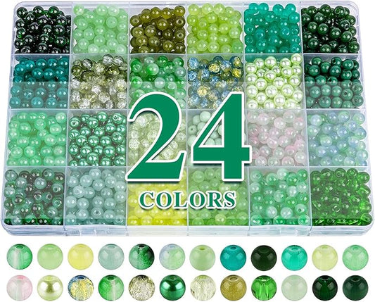 XSEINO About 1200PCS 6mm Glass Beads Bracelet Making Kit,24 Assorted Green Nature Series Colorful Crystal Beads for Bracelet and Jewelry Making and DIY Crafts,Friendship Bracelets
