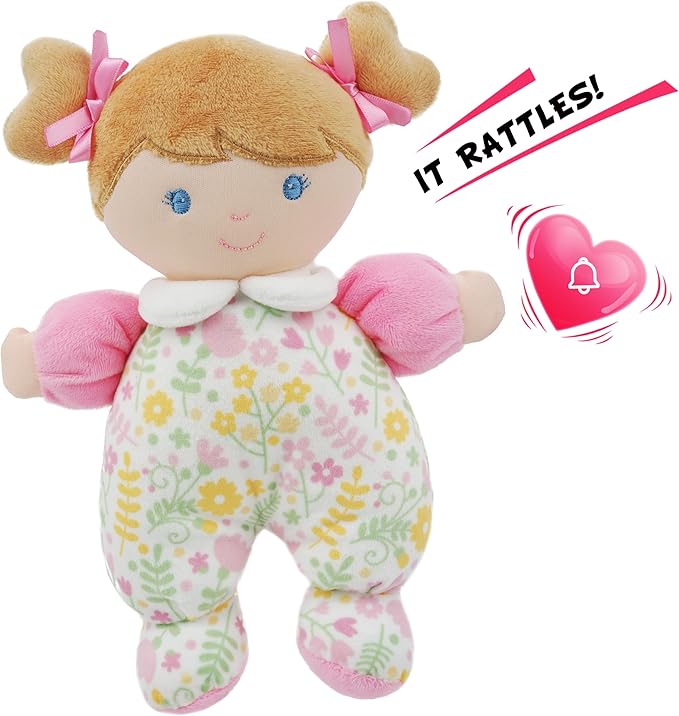 June Garden 9" My First Doll Blossom - Soft Plush Baby Doll - Pink Floral Outfit