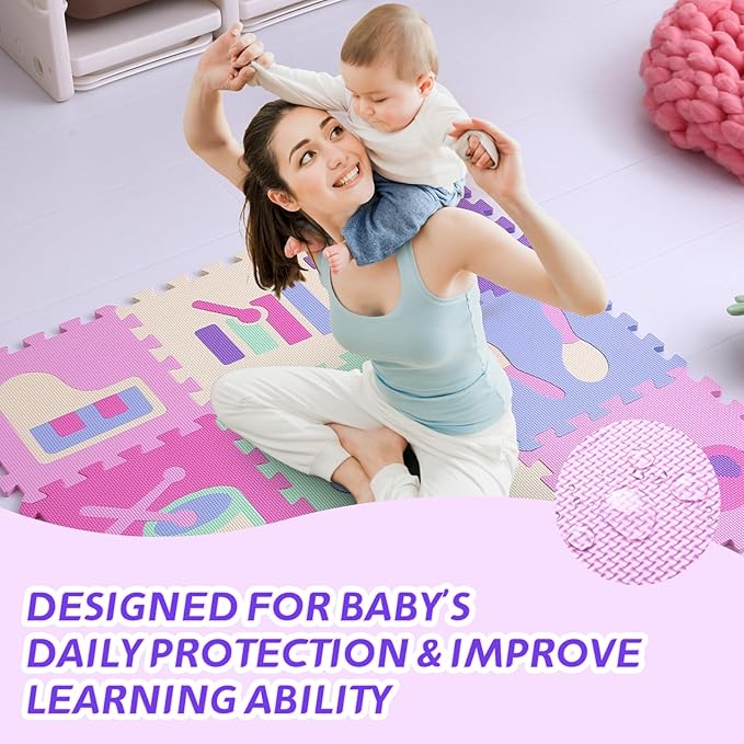 Coolcandy Baby Play Mat Without Fence, 9Pcs Interlocking Puzzle Floor Mat, 0.4" Thick Non-Toxic EVA Foam Play Mat, for Infants & Toddlers 3-36 Months, Soft Puzzle Tiles for Play Areas