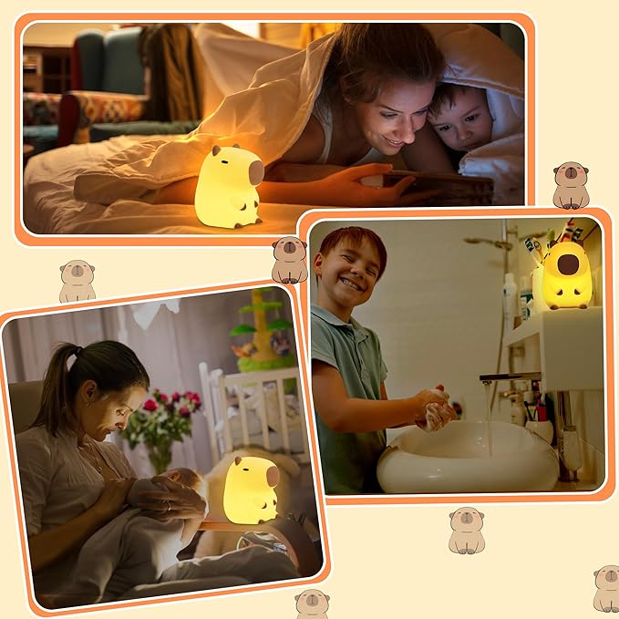 Cute Capybara Night Light, Capybara Gifts for Kids Friends, Silicone Animal Nursery Lamp with Rechargeable Timer Dimmable, Perfect Birthday Christmas Easter Gift, Best Home Bedroom Decor