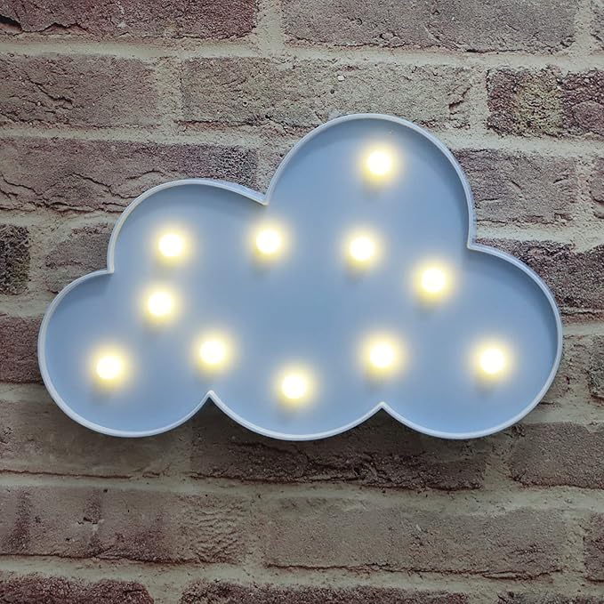 Blue LED Cloud Marquee Signs, Light Up Cloud Decorative Signs Hanging Hole Nursery Room Night Light for Baby Shower, Party Supply, Christmas Decor-Blue
