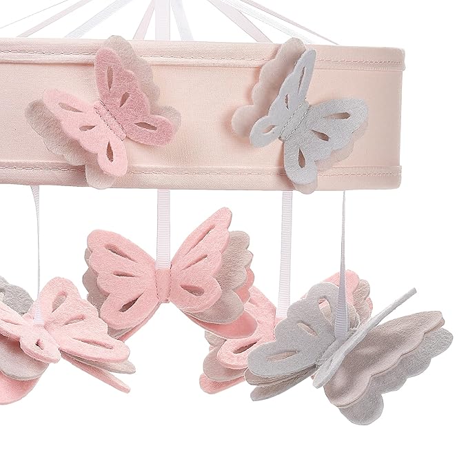 Lambs & Ivy Baby Blooms Pink Butterfly Musical Baby Crib Mobile Soother Toy