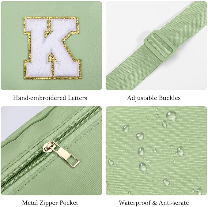 YOOLIFE Gifts for Girls - Crossbody Bag for Kids, Personalized Communion & Birthday Gifts, Green Initial Belt Bag