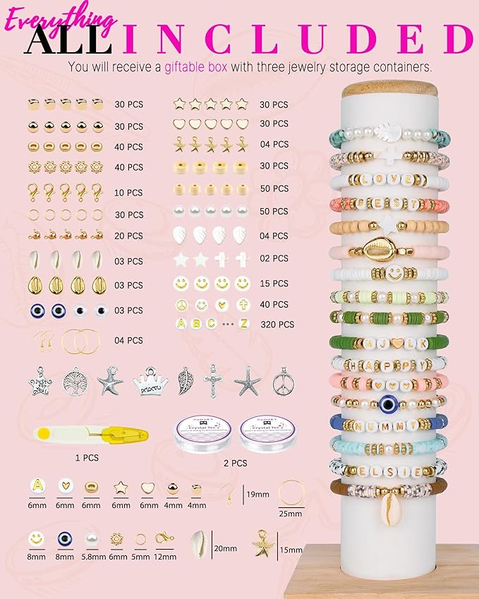 Bracelet Making Kit, 10,000 Pcs Polymer Clay Beads, 48 Colors Round Letter Beads Jewelry Making Kit Friendship Bracelets Heshi Beads with Charms Strings Crafts Gift for Girls Adults