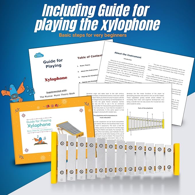 12-Note Tuned Xylophone for Toddlers & Kids – Professional Glockenspiel Musical Toy with Mallets, Guidebook & Video Tutorials – Montessori Music Instrument for Ages 3+, Gift-Ready Box
