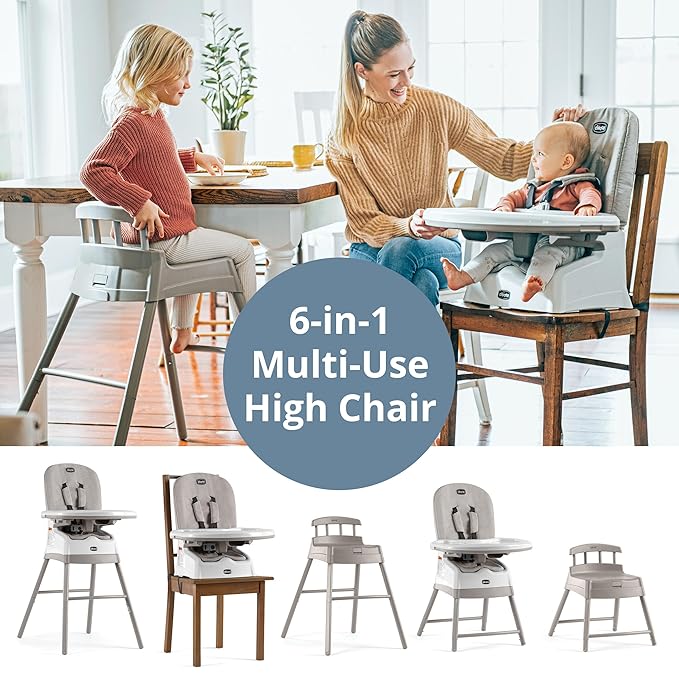 Chicco Stack® Hi-Lo 6-in-1 Multi-Use Convertible High Chair, Reclining High Chair for Babies and Toddlers Easy-Clean Baby Booster Toddler Seat Combo | Sand/Beige