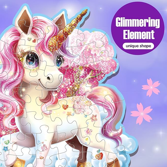 Jumbo Floor Puzzle for Kids,48 Piece Unicorn Large Jigsaw Puzzles,Puzzle for Toddler Ages 3-5,Fun Educational Preschool Learning Toy Gift for Boys & Girls Ages 4-8 (Shimmery Unicorn)