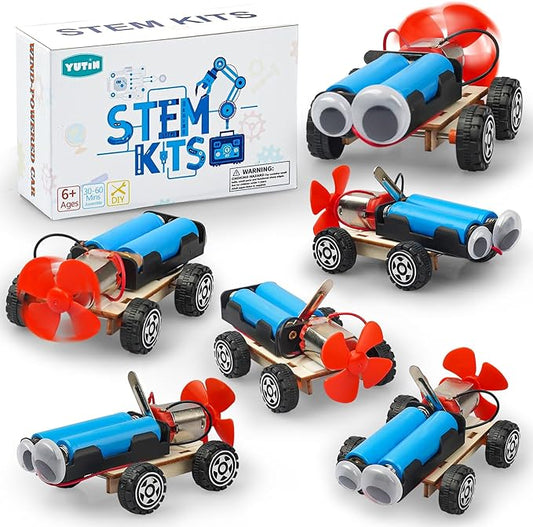 STEM Science Kits for Kids Age 8-12, 6 Set Wind-Powered Cars Science Experiments 6-8 8-10, Wood Building Crafts Kit for Boys Girls, School Classroom STEM Projects Toys Gifts for 6 7 8 9 10 12 Year Old