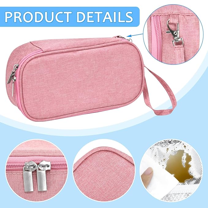 Breastmilk Cooler Bag with Ice Pack, Portable Insulated Breast Milk Storage Cooler Bag, Small Stylish Breastmilk Storage Bag Cooler with Wrist Strap (Pink)