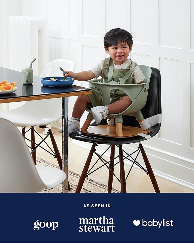 Lalo The Booster Seat for Babies & Toddlers, Children's Booster Seat, Easy to Clean Five-Point Safety Harness & Durable Non-Toxic Plastic Seat & Belly Bar - Coconut