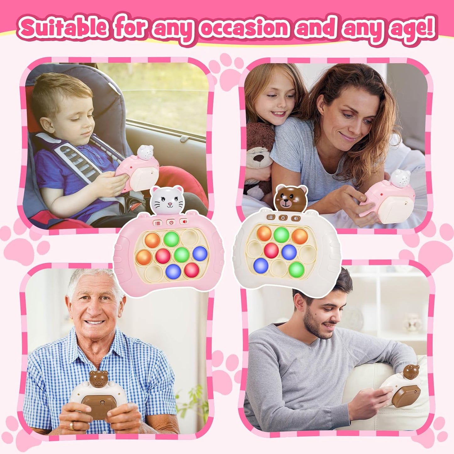 Toys for Boys Girls Teen 3-12: 2 Pack Colorful Light Up Fast Push Bubble Handheld Game Birthday Gifts for 3 4 5 6 7 8 9 10 12 Year Old Girls Boys Pop Fidgets Kids Games