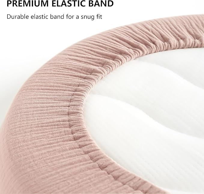 Muslin Bassinet Sheets for Babies – Soft & Breathable 100% Cotton Fitted Sheets for Oval, Rectangle, Hourglass Bassinet Mattress Pads, 2-Pack (Ivory & Pink)