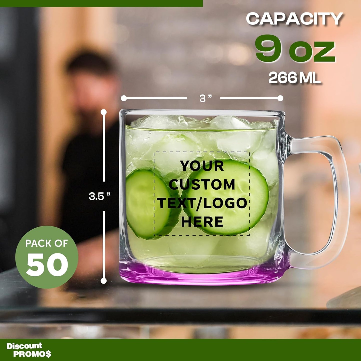 DISCOUNT PTOMOS Custom Small Glass Coffee Mugs 9 oz. Set of 50, Personalized Bulk Pack - Perfect for Coffee, Tea, Espresso, Hot Cocoa, Other Beverages - Pink