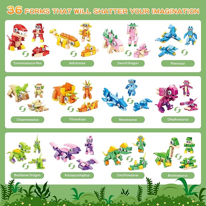 12 Packs 36 Kinds of Dinosaurs Building Blocks Toy, DIY Dinosaurs Animals Building Blocks Sets for Classroom Prizes,Birthday Party Favors for KidsIdeas for Boys and Girls Ages 6-12