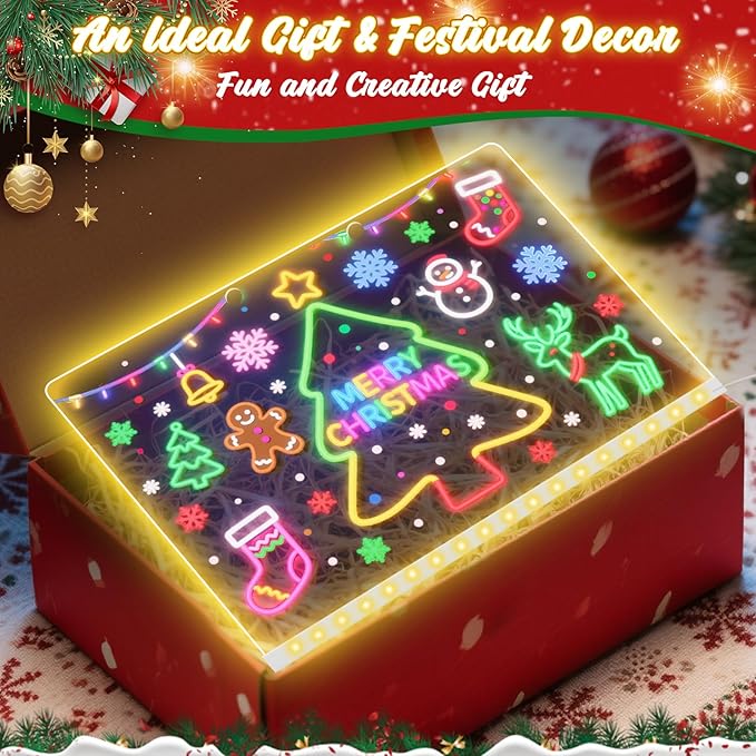 Lumiboard LED Drawing Board,Cosmody Light Up Drawing Board,Led Doodle Board for Kids,Christmas Party Favor Gifts Christmas Stocking Stuffers(13.7"*10")