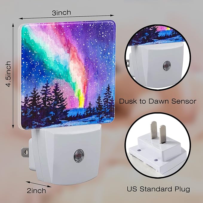 Northern Lights Starry Night Night Light Plug into Wall, Winter Snowy Forest 0.5w Energy Saving Sleep Friendly Dusk to Dawn NightLights for Kids Boys Girls Home Decor