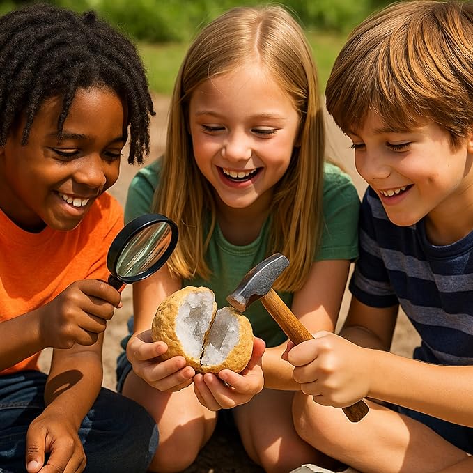 Break Your Own Geodes Kit for Kids – 20 Natural Crystal Geodes (1.5–2.5”) with Magnifying Glass & Learning Guide – Fun STEM Science Rock Kit for Kids Ages 6–12 – Gift-Ready Educational Set