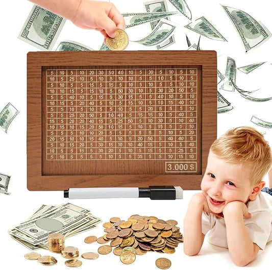 10000 Savings Challenge Box, Money Saving Box with Money Target and Numbers, Cash Vault Wooden Savings Box, Wooden Money Box, Coin Counter Piggy Bank for Adults, Wooden Coin Bank for Kids 3,000