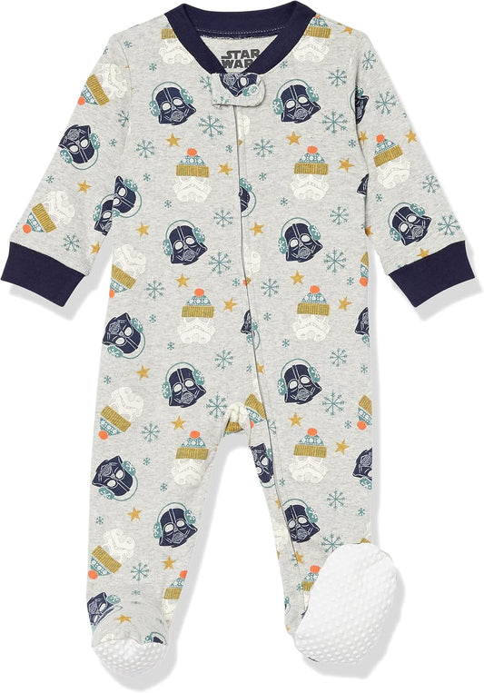 Amazon Essentials Disney | Marvel | Star Wars Unisex Babies' and Toddlers' Snug-Fit Cotton Footed Pajamas, Multipacks