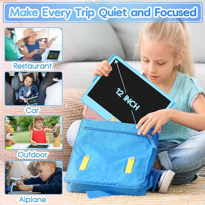 Hockvill LCD Writing Tablet for Kids 12 Inch, Toys for Boys Girls Drawing Pad for 3 4 5 6 7 Year Old Kids Toys, Toddler Erasable Doodle Board Travel Essentials, Children’s Day Gift for Kids - Blue