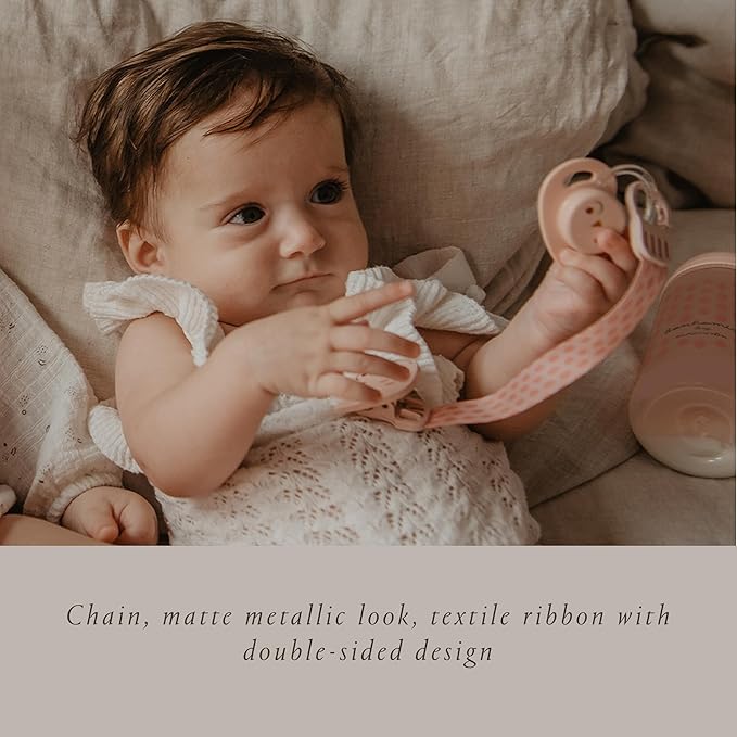 Suavinex Bonhomia Premium Baby Pacifier Clip with Ribbon, Stylish Binky Clips with Double Sided Design, Baby Accessories, Baby Essentials (0mo+), Mint