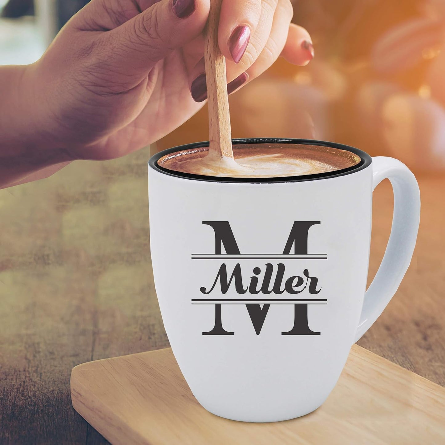 Custom Engraved Coffee Latte Mug - Personalized Coffee and Tea Cup (White)