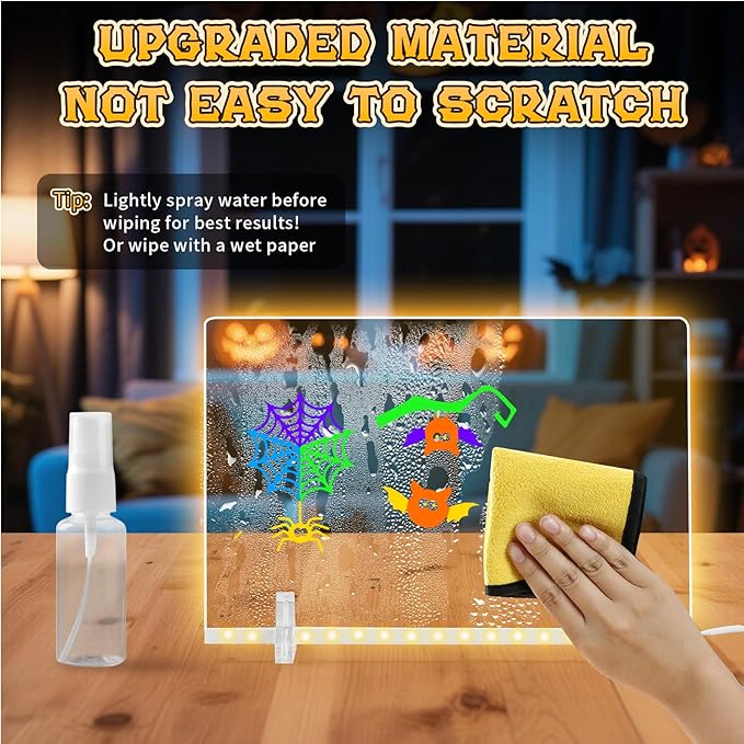 Lumiboard Led Drawing Board with 7 Colors,Light Up Acrylic Cosmody Drawing Board,Glowing Acrylic Dry Erase Board with Light,Lumiboard Led Boards to Write On,Halloween Gifts for Kids (12“*8”)