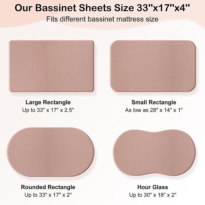 Baby Bassinet Sheets TPU Waterproof 2 Pack Soft Muslin Bedside Bassinet Mattress Sheets with Bottom Elastic Band for Baby Boy Girls Unisex Fit Hourglass Oval and Rectangle, Brown Flowers