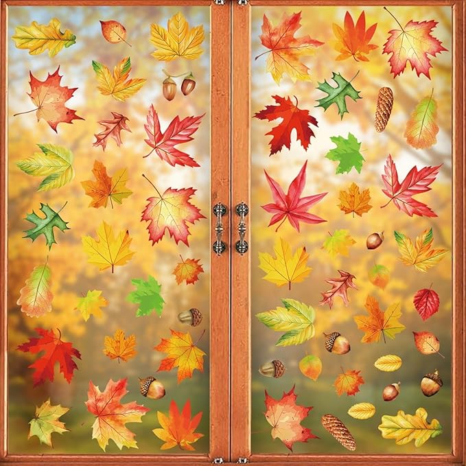 6 Sheets Thanksgiving Window Clings Stickers Maple Leaves Decoration Designs Thanksgiving Day Autumn Window Clings Fall Leaves Window Stickers Party Home Office Shop Decorations Supplies