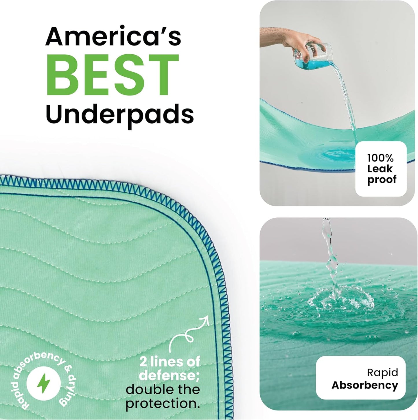 IMPROVIA® Washable Underpads, 34" x 52" (Pack of 2) - Heavy Absorbency Reusable Incontinence Pads for Kids, Adults, Elderly, and Pets - Waterproof Protective Pad for Bed, Couch, Sofa, Furniture, Floor