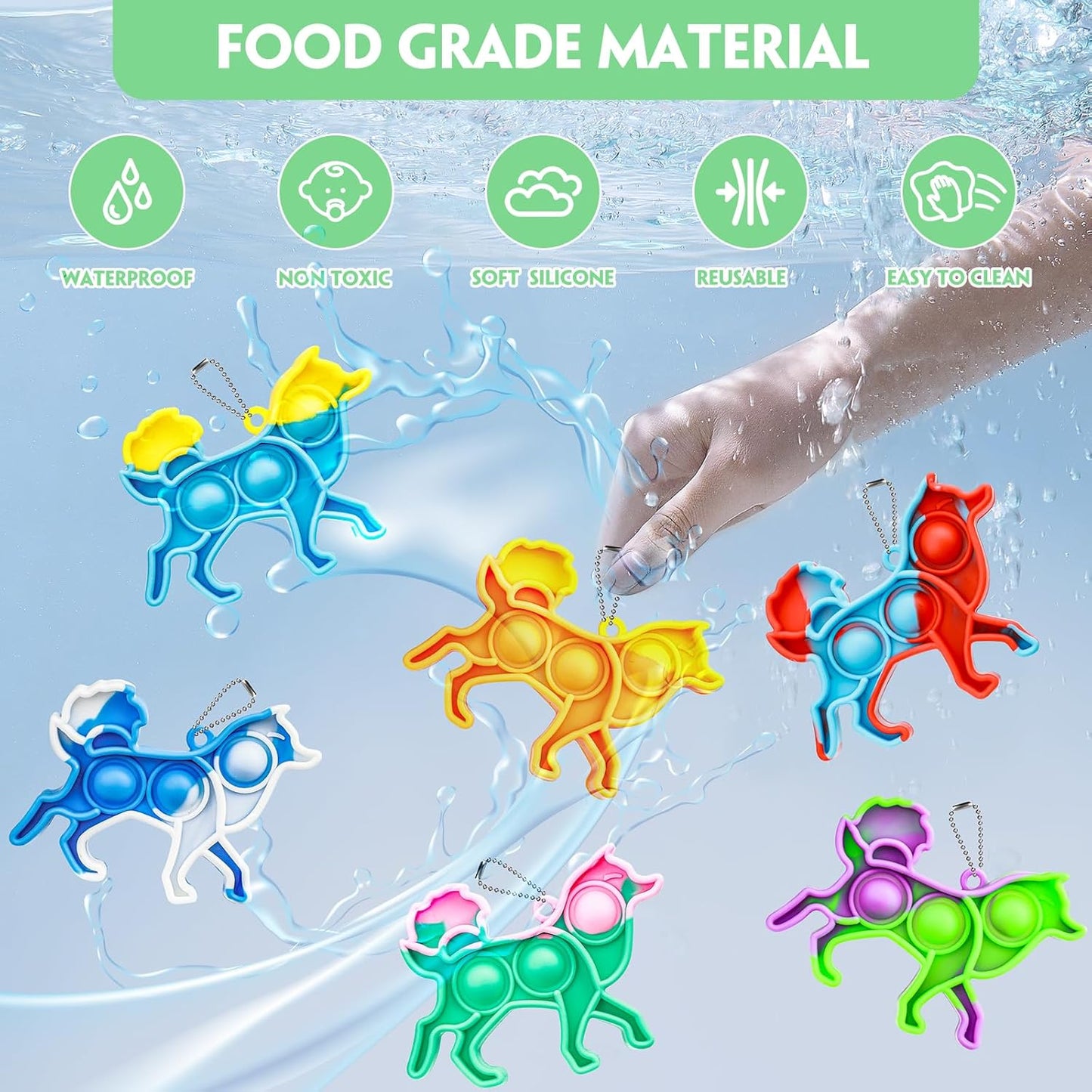 Pop Fidget Toys Bulk Its Birthday Party Favors for Kids 20 PCS Cute Dog Mini Pop Keychain It Sensory Fidget Toy Packs Fidgets for Classroom Prizes for Kids Birthday Goodie Bag Stuffers