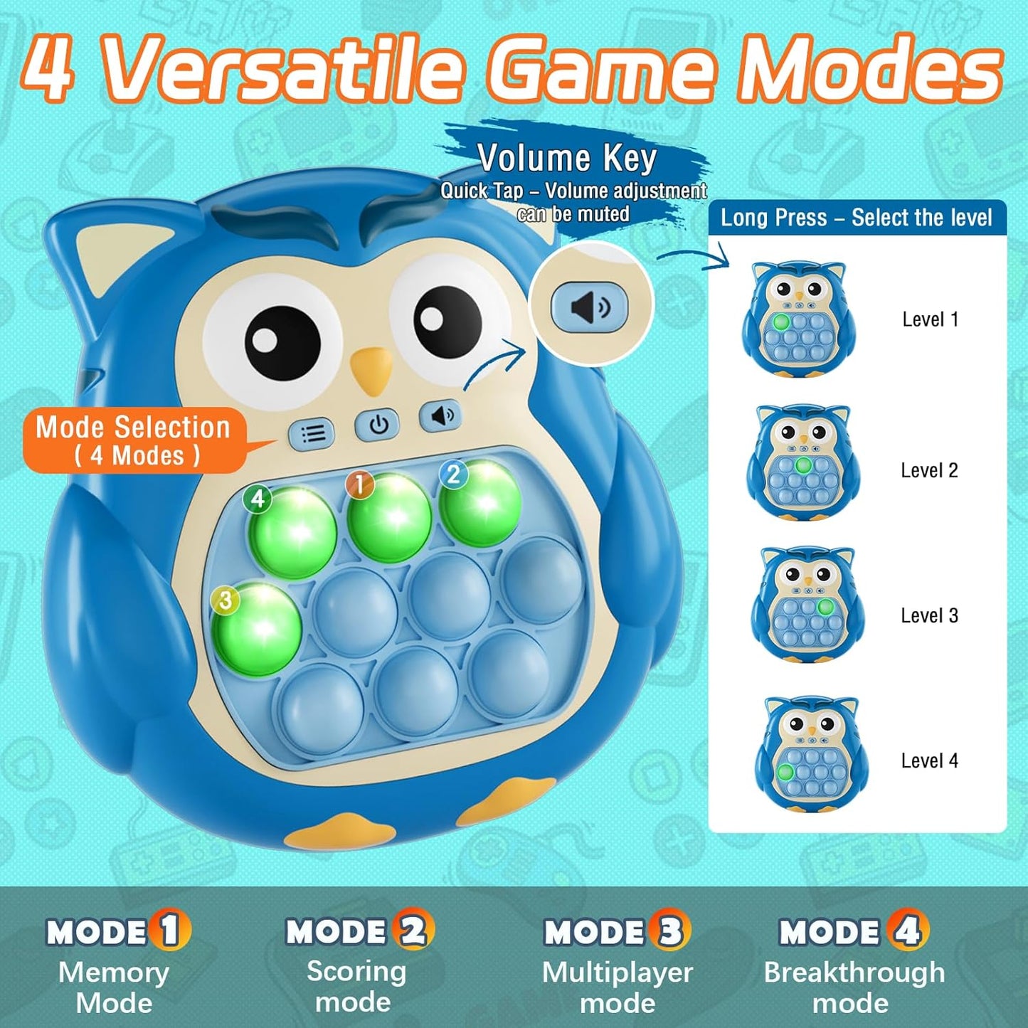 Pop It Game Light Up Fidget Toys , Handheld Games for Kids, Quick Push Bubbles Bot It Game Console, Autism Sensory Toys Birthday Gifts for Boys Kids Teens Adults(Blue)