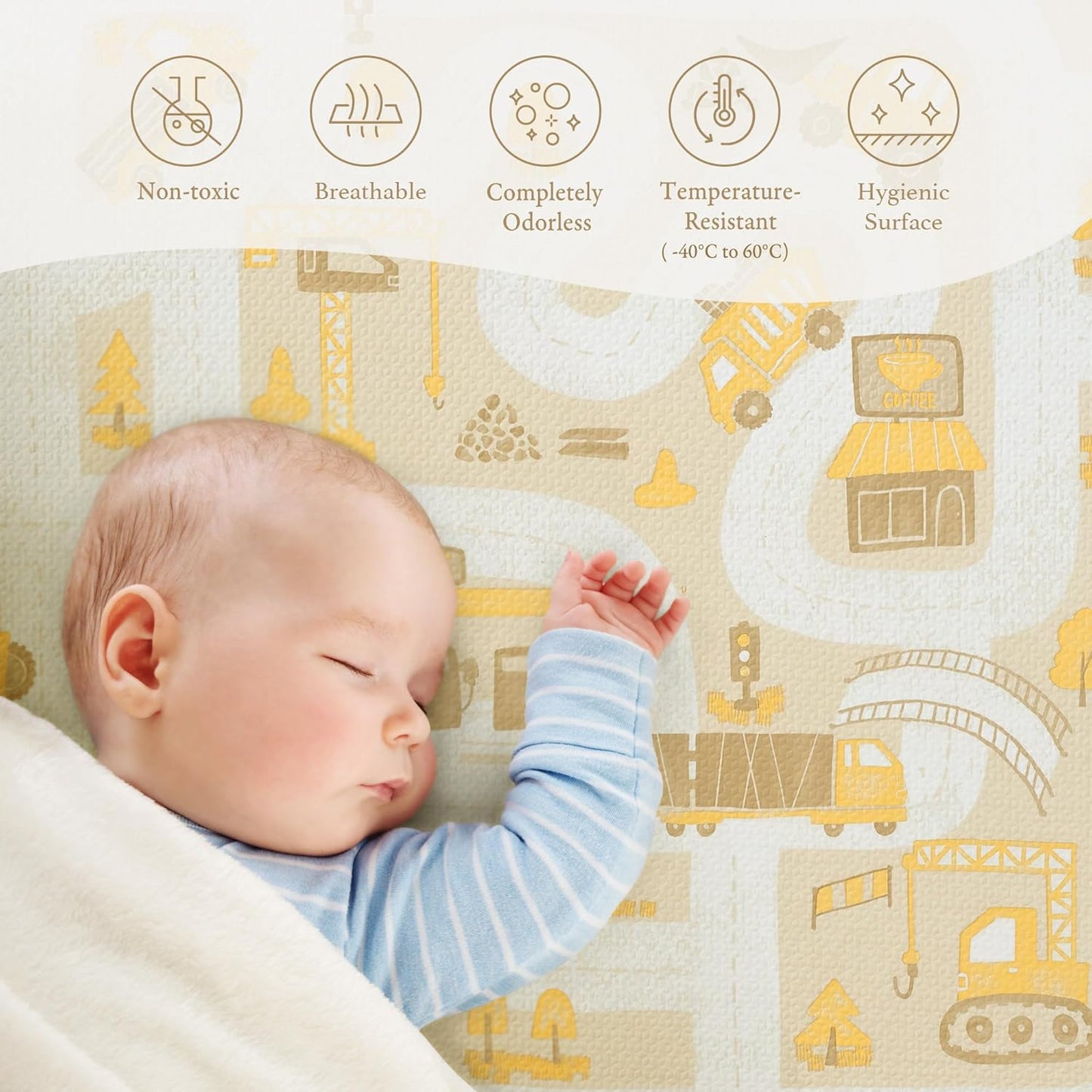 Premium Baby Foam Play Mats -Stylish Floor & Exercise Puzzle Mat for Toddlers & Kids- 6 Soft, Non-Toxic, Odorless, Peel-Resistant Foam Tiles - 6ft x 4ft -1" inch Extra-Thick, Warm Beige
