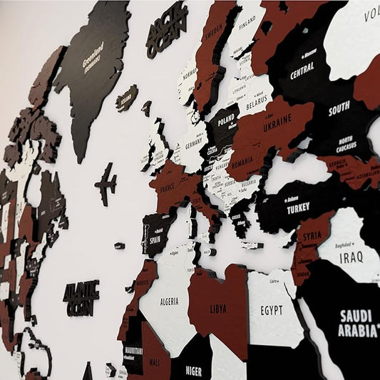 Colorfull Worlds 3D Wooden World Map Wall Art | Unique Wall Decor with Pins for Travel Enthusiasts | Home and Office Wall Décor | Burgundy | Medium