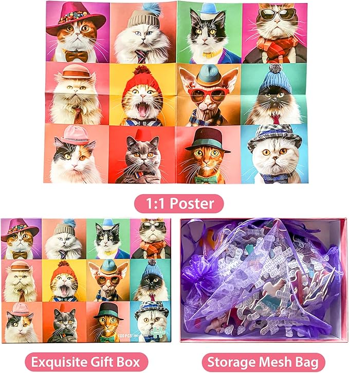 100 Piece Puzzles for Kids Ages 4-10 - Different Breeds Cats Jigsaw Puzzles for Seniors and Children - Educational Toys for 4, 5, 6, 7, 8, 9, 10 Year Olds