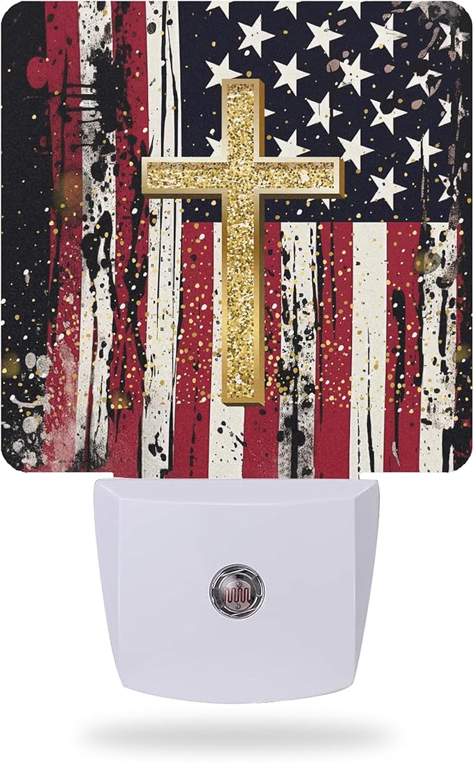 Night Light Plug into Wall,American Flag Cross Night Light with Dusk to Dawn Sensor Night Light for Kid Girls Boys Women Men Room Decor,Hallway,Kitchen,Bathroom,Nursery,Stairs