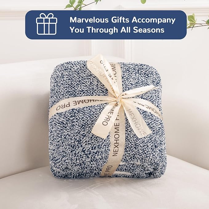 NEXHOME PRO Twin Size Soft Throw Blankets for Couch, Cozy Blankets Reversible Warm Knit Blanket for Women, Fuzzy Plush Lightweight Throws for Sofa, Bed, Picnic, Navy 60 x 80 inches
