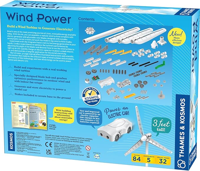 Thames & Kosmos Wind Power V5.0 STEM Experiment Kit, Build a 3ft-Tall Model Wind Turbine & Explore Clean, Renewable Energy, Optimized for Use Outdoors & Indoors, Experiments & Discovery for Ages 8+