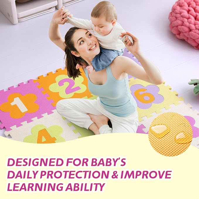 Coolcandy Baby Play Mat Without Fence, 9Pcs Interlocking Puzzle Floor Mat, 0.4" Thick Non-Toxic EVA Foam Play Mat, for Infants & Toddlers 3-36 Months, Soft Puzzle Tiles for Play Areas