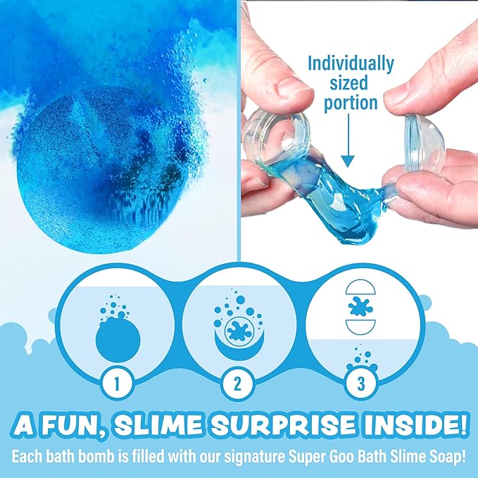 Super Goo Bath Slime 'Surprise' Bombs, 6 Pack | Kids Bath Bombs With Surprise Inside | Nontoxic | Stretchy, Squishy Slime Soap | Sensory Fun for Kids