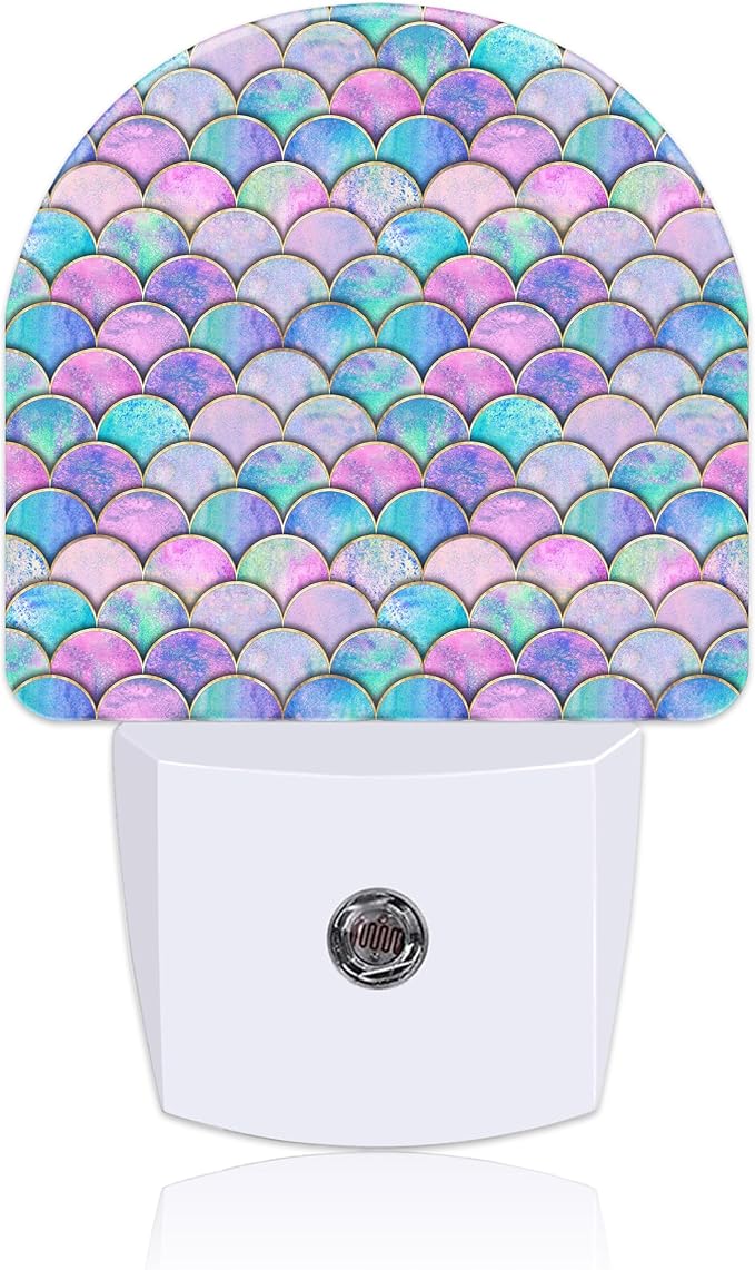 Night Light for Kids Girls Boys, Watercolor Mermaid Fish Scale Wave LED Night Light Plug into Wall with Dusk to Dawn Sensor for Room Decor, Hallway, Kitchen, Bathroom, Nursery, Stairs