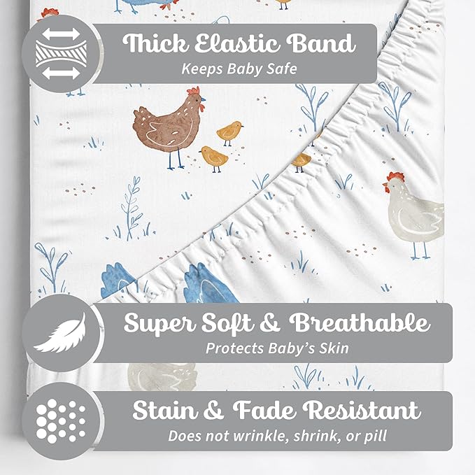 Crib Sheets Neutral - Fitted Baby Crib Sheets Bed for Girl Boy - 2 Pack Standard & Toddler Mattress (Farm Animals) - Buttery Soft Organic Cotton Blend