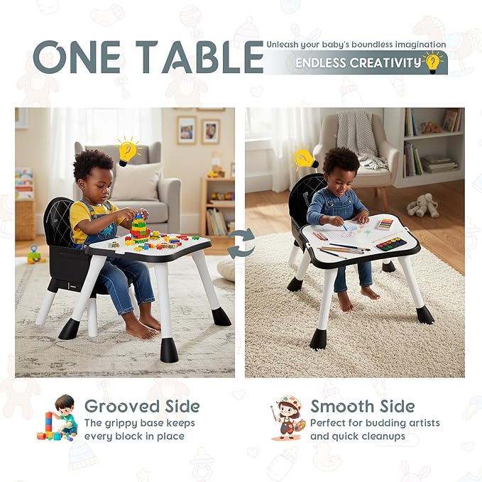 6 in 1 Baby High Chair, Convertible Highchair for Babies and Toddlers (Black)